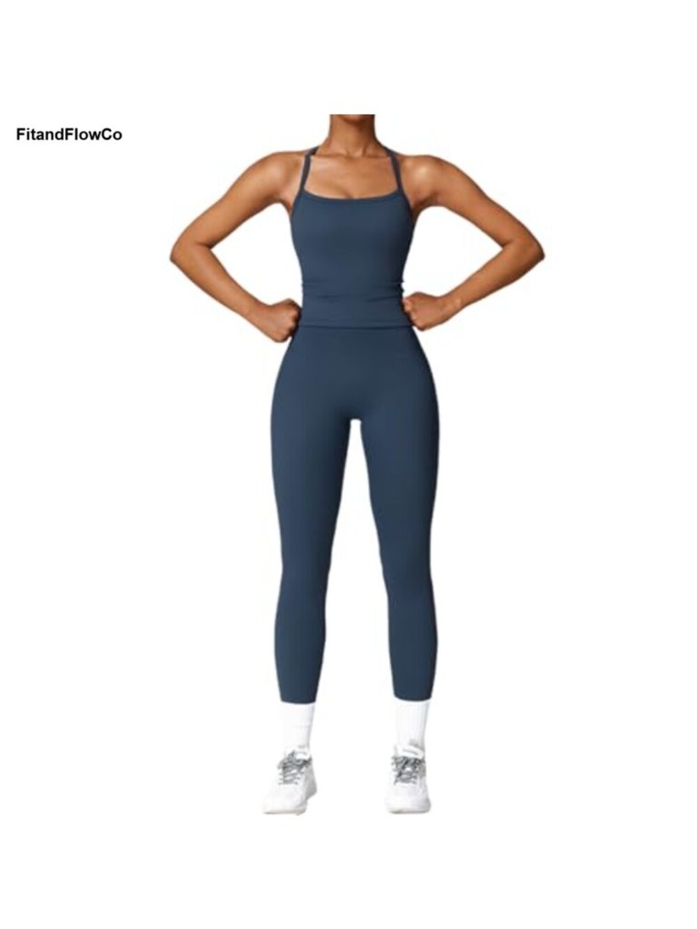 Seamless Two Piece Workout Set Cross Back Tank Top High Waist Leggings